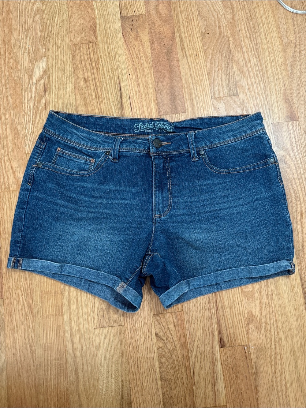 ✅ FADED GLORY Casual Denim Jean Short Shorts Jorts Size 12 Distressed Blue Wash